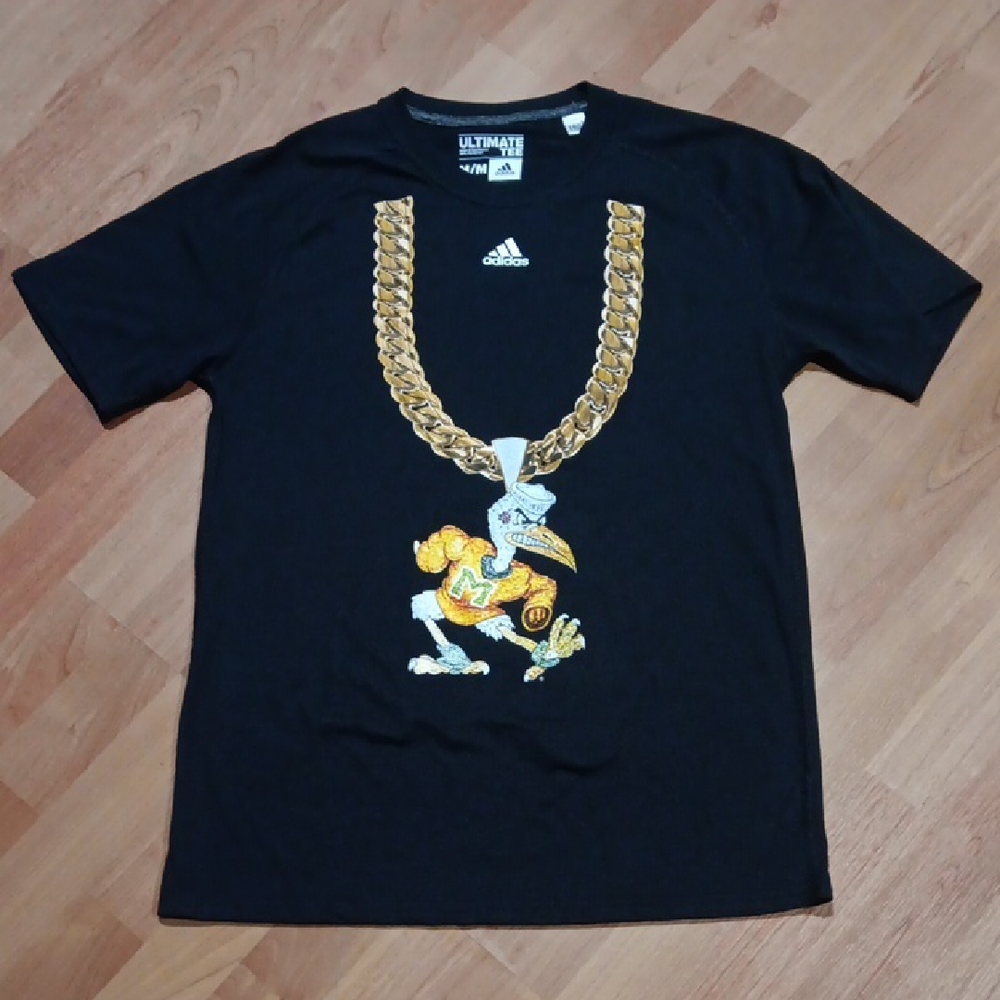 3/$15 Adidas University of Miami Hurricanes Tee with Gold Chain Graphic